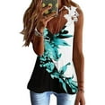 thumbnail image 4 of Womens Clothes Clearance under $5.00 Clothing Fashion Women's Casual Printed V-Neck Sleeveless Pullover Off Shoulder Lace Tops Blouse T-shirt, 4 of 6