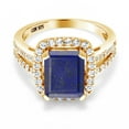 thumbnail image 2 of Gem Stone King 3.62 Ct Emerald Cut Blue Lapis 18K Yellow Gold Plated Silver Ring (Size 5), 2 of 4