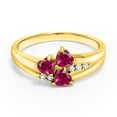thumbnail image 2 of Gem Stone King 18K Yellow Gold Plated Silver Red Created Ruby and White Created Sapphire 3-Stone Ring for Women (0.98 Cttw, Heart Shape 4MM, Gemstone July Birthstone, Size 6), 2 of 5