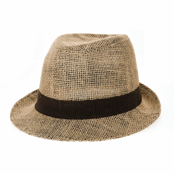 WITHMOONS Linen Fedora Hat Paper Straw Banded Summer Cool DW6711 (Brown)