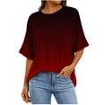 thumbnail image 2 of JSheng Women Summer Casual Top Fashion Women's Short SleeveGradient Color Pocket Round Neck Top Red M, 2 of 5