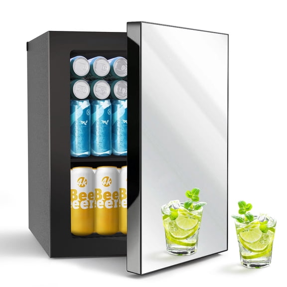 24Can/0.9Cu Mini Refrigerator and Personal Beauty Cooler, Compact Beverage Fridge with Mirror for Beer,Wine