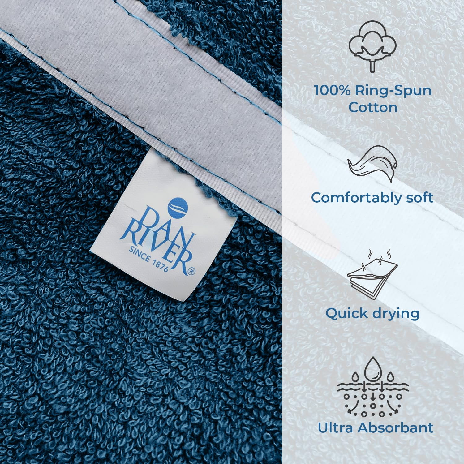 Dan River Shower Wrap With Pocket Pack of 1 Lightweight Terry Cotton Bath Towel Wrap - Blue Opal, 32X60in