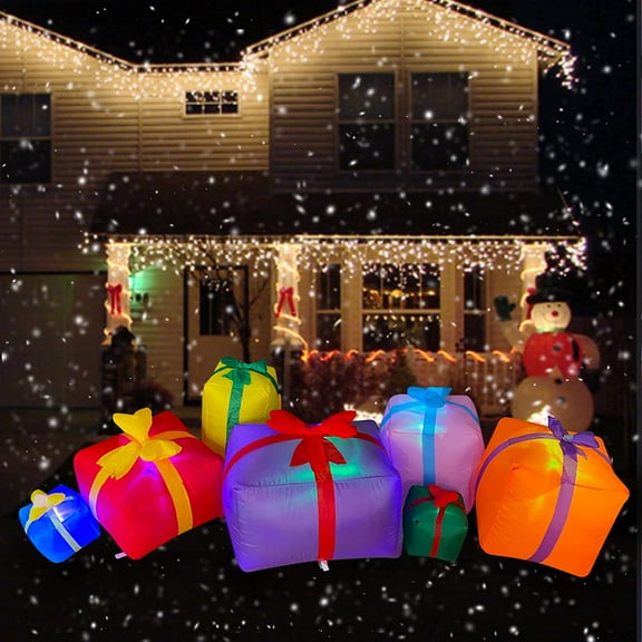 6 Ft LED Light Up Inflatable Christmas Gift Boxes Lantern Decorations for Indoor Outdoor Yard Garden Lawn Holiday Party