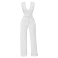 thumbnail image 2 of Skinny Slim Fit Solid Color Deep V-Neck Short Sleeve Jumpsuits,Jumpsuit With And Waist Strap for Women, 2 of 7