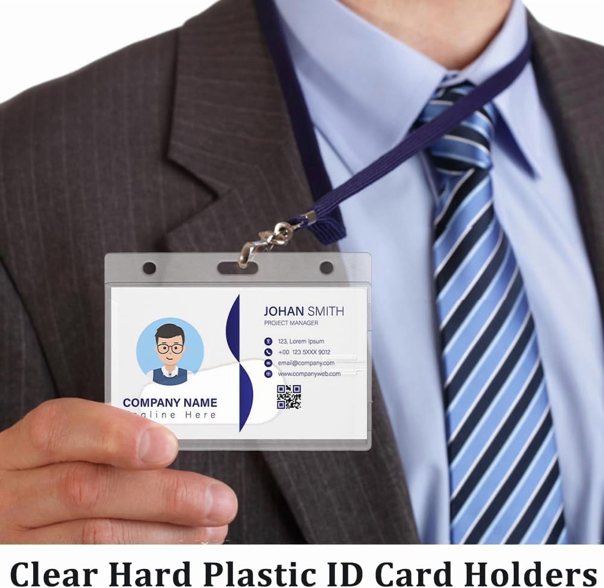 50Pcs Hard Plastic Horizontal ID Badge Holder Frosted Clear Badge Holder with Thumb Slot Rectangular ID Card Holders Badge Protector Case Sleeve for Office School Name Badge Credit Card Clear