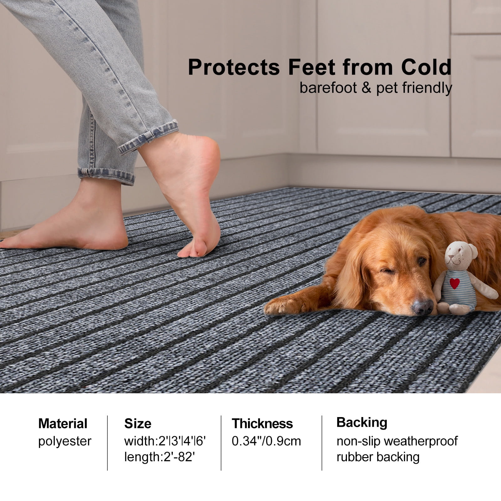 ANTPOP 3' x 3' Runner Rugs with Rubber Backing Outdoor Indoor Utility Non Slip Carpet for Hallway Custom Size Area Mat for Entryway Balcony Patio Kitchen Garage Stair Laundry