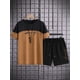 thumbnail image 2 of Conjunto de 2 piezas con estampado de letras para hombre, playera de manga corta con cuello redondo y pantalones cortos con cordón Negro y marrón Extra Grande Negro y marrón Extra Grande Xishao ropa, 2 of 2