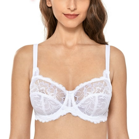 

DELIMIRA Women s Sheer Lace Balconette Unlined Underwire Plus Size Bra