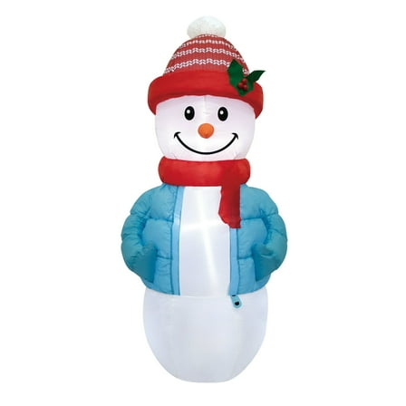 Blue Puffer Jacket Snowman Christmas Airblown Yard Inflatable, 48 inch