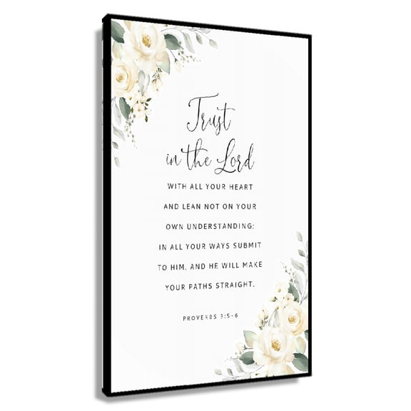 Proverbs 3 5-6 Trust in The Lord Bible Verse Wall Art Printable Scripture Watercolor Floral Wall Decor for Bedroom Vertical Canvas Oil Painting Poster