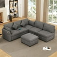 thumbnail image 2 of BedLuxury 5 Seater Reversible Modular Sectional Sofa,Convertible Sleeper Couch Bed, Upholstered Corner Sofa with a Movable Ottoman and USB Ports for Living Room, Grey, 2 of 8