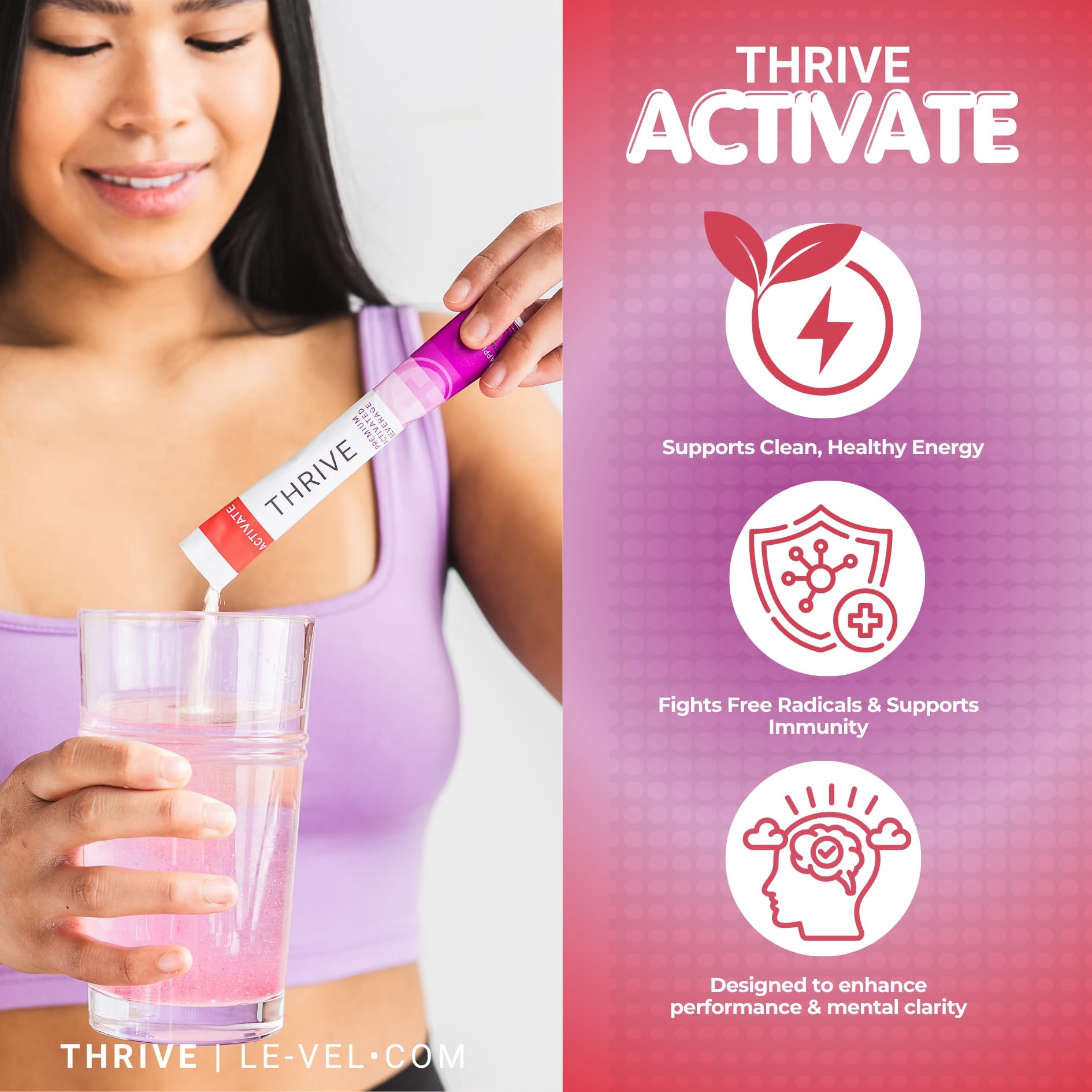 Thrive Activate Energy Drink Mix, Focus & Performance Powder with Vitamin B12, Vitamin C, E & Zinc, L Carnitine, L Taurine, and Caffeine, Gluten Free, Sugar Free, Apple Berry, 30 Drink Mix Packets