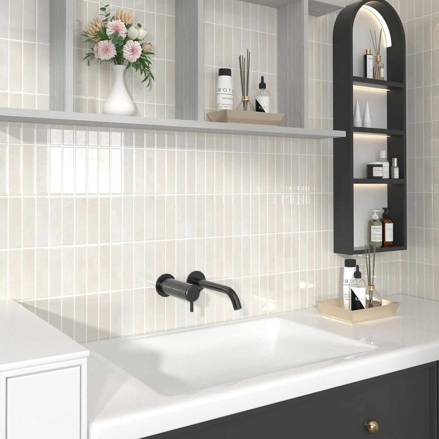 BEAUTYPEAK 11.4"x9" Peel and Stick Backsplash 10 Pack 3D Wall Tile for Kitchen, Bathroom, Beige