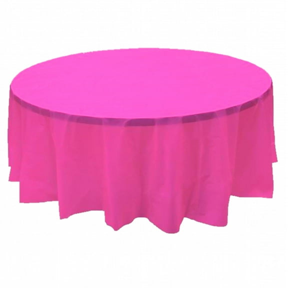 2 Plastic Round Tablecloths 84" Diameter Table Cover - Hot Pink