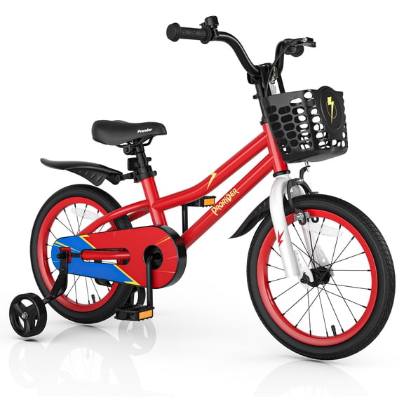 Infans 16" Kid’s Bike w/Removable Training Wheels & Basket for 4-7 Years Old Red