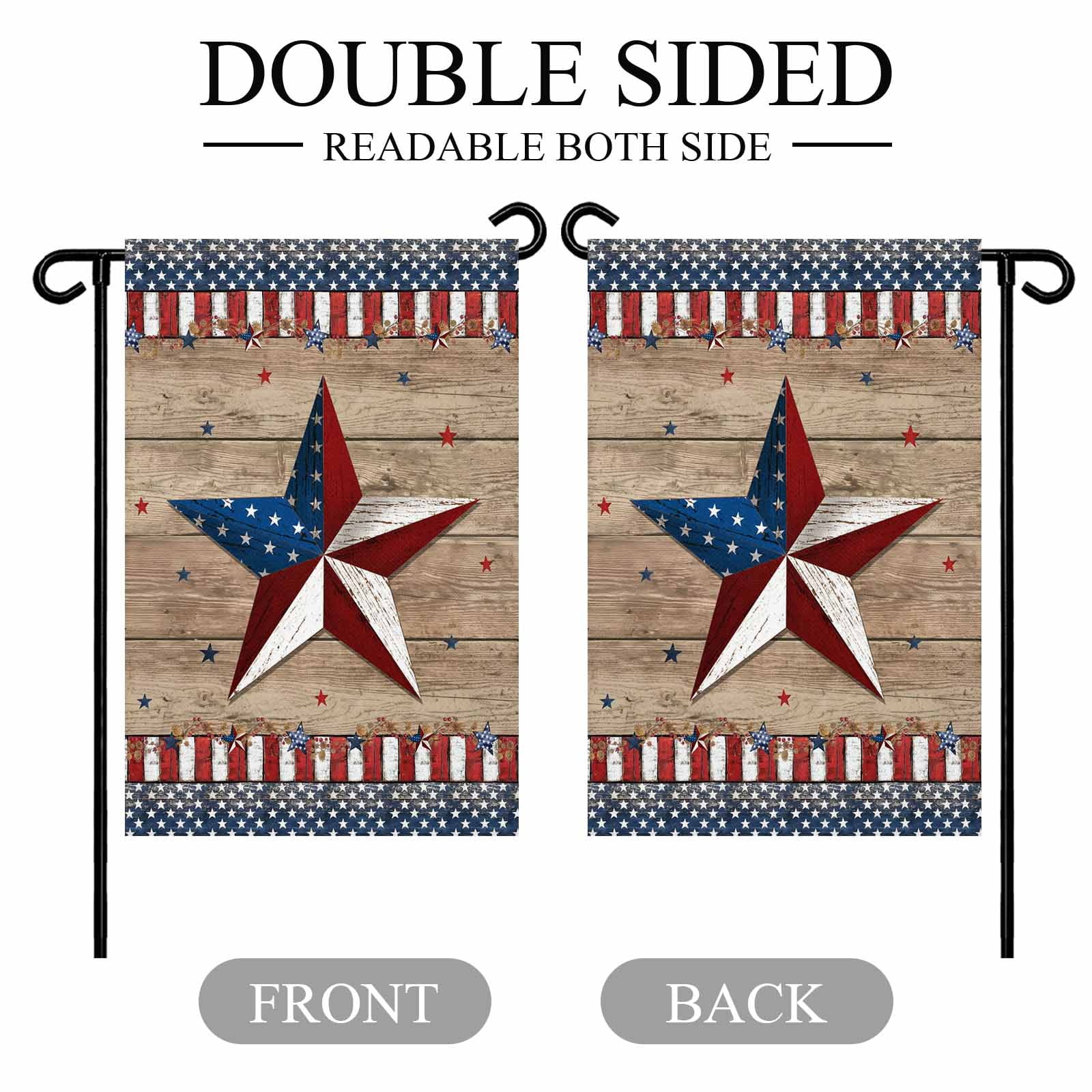 4th of July Garden Flags Patriotic Stars Garden Flag Double Sided Welcome Flag Red White and Blue Wood Grain Independence Day Yard Flags for Outdoor Lawn Porch Memorial Day Holiday Decor 28x40 Inch