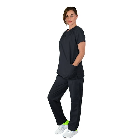 Women's Medical Nursing Scrub Set GT Original V-neck Top and Pant-Black-Small