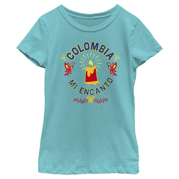 Girl's Encanto Colombia Mi Encanto Candle  Graphic Tee Tahiti Blue Large
