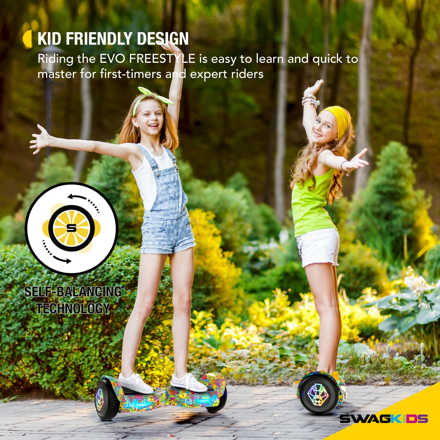 Swagtron Multicolor SwagBOARD EVO Freestyle Hoverboard Bluetooth Speaker Light-Up Wheels, 7 MPH Max Speed - image 4 of 9