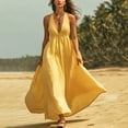 thumbnail image 2 of Yangnuo Women's Halter V-Neck Sleeveless Maxi Dress Fashion Ladies Sleeveless Flowy Casual Summer Beach Long Dress Yellow XXL, 2 of 5