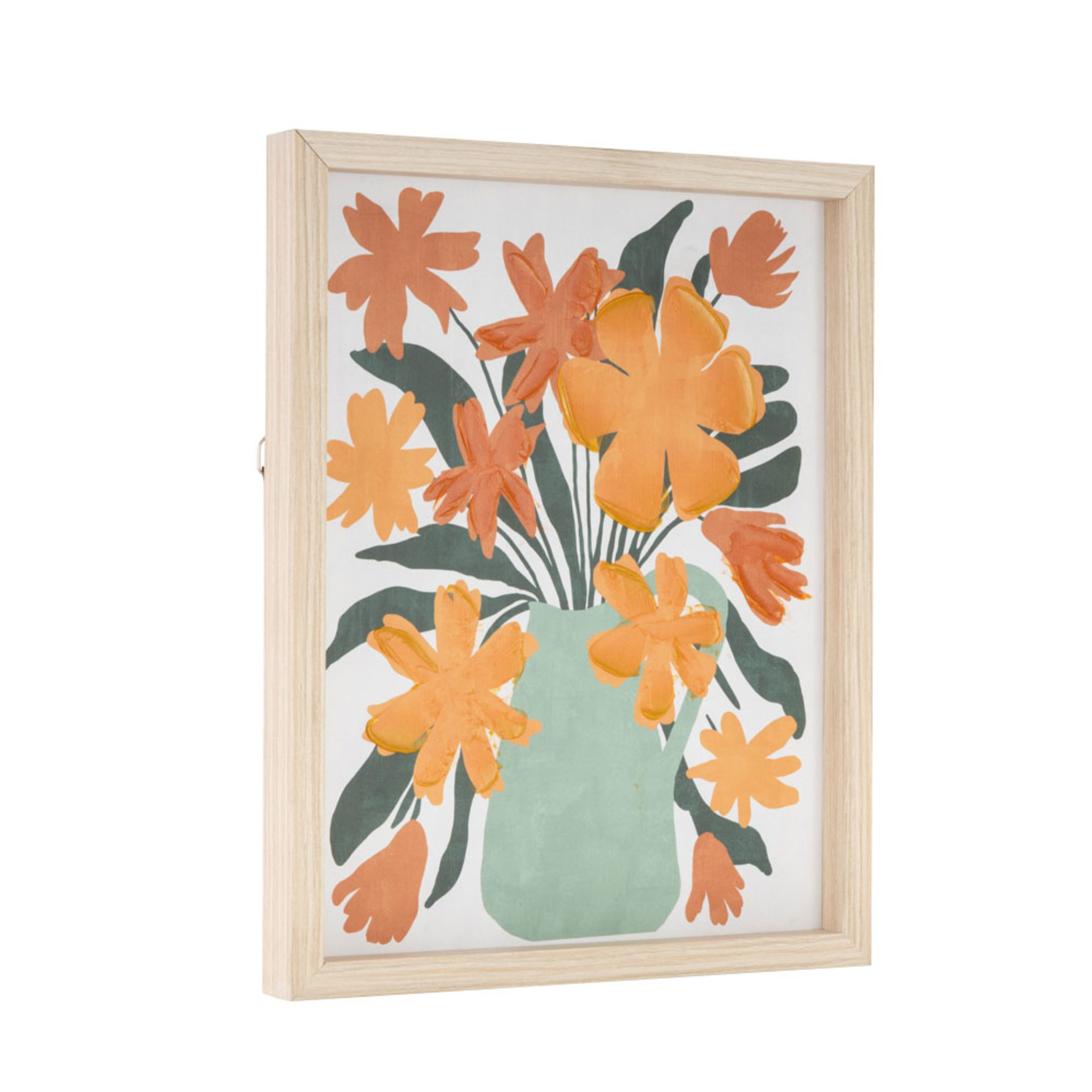 14" x 11" Floral Framed Wall Art with Green Leaves and Vase, by DecMode