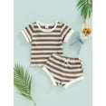 thumbnail image 2 of Bagilaanoe Newborn Baby Boys Girls Clothes Short Sleeve Stripe T-Shirt Tops Elastic Shorts Set Infant Baby Summer Outfits 0-24 Months, 2 of 9