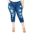 thumbnail image 3 of Jack David Women's Plus Size Cuff Rolled Capri Curvy Blue Denim Distressed Jeans, 3 of 6