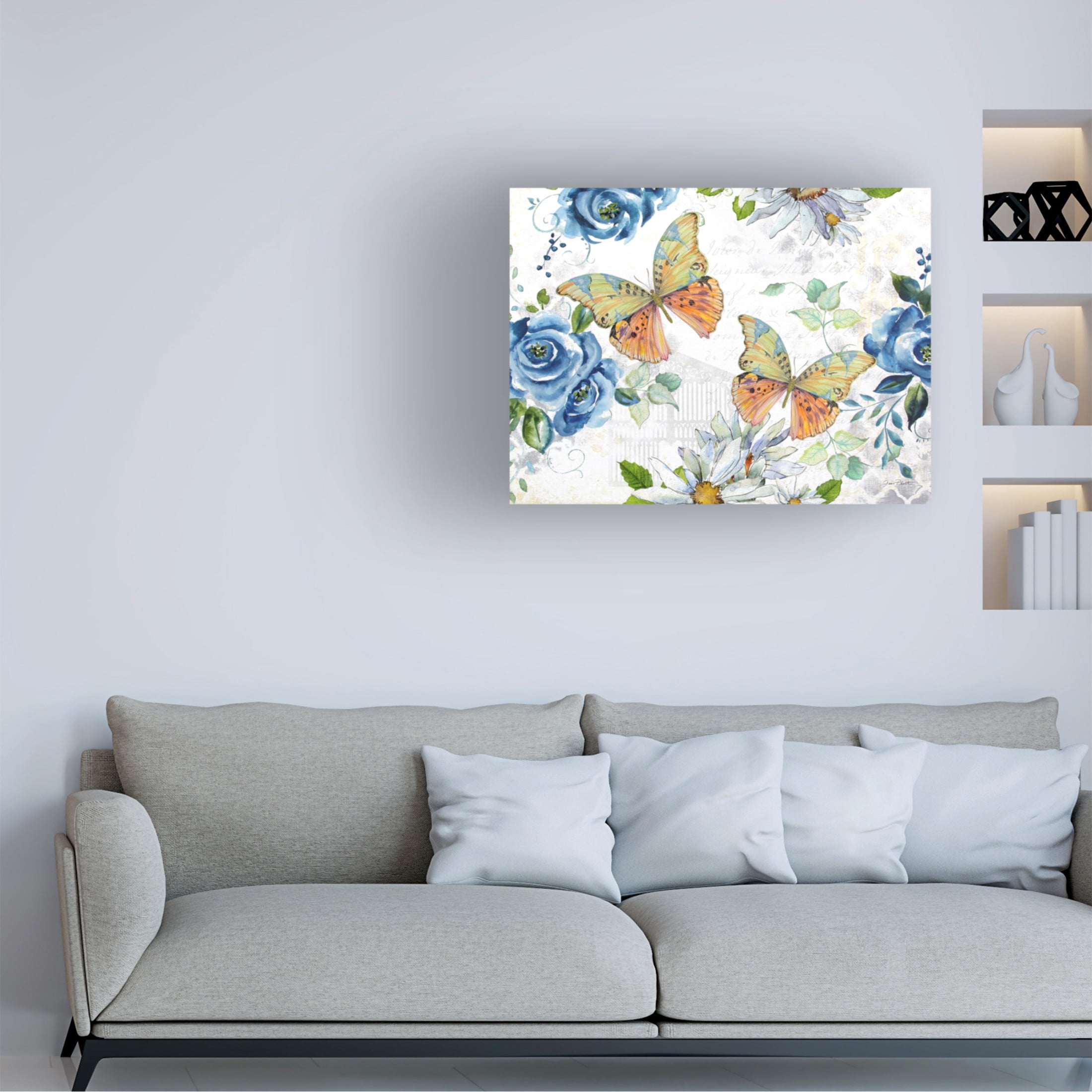 Canvas Wall Art - Jean Plout 'Floral Butterfly Garden C' Wall Art for Living Room, Bedroom, or Office Décor by Trademark Fine Art - 24 x 18 Inches