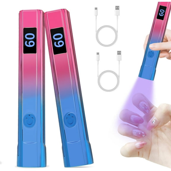 2 Pack Handheld Nail Lamp for Gel Nails, Portable Mini UV Light with LED, Nail Dryer for Fast Curing, Cordless Rechargeable Nail Light with Type C for Home DIY Manicure