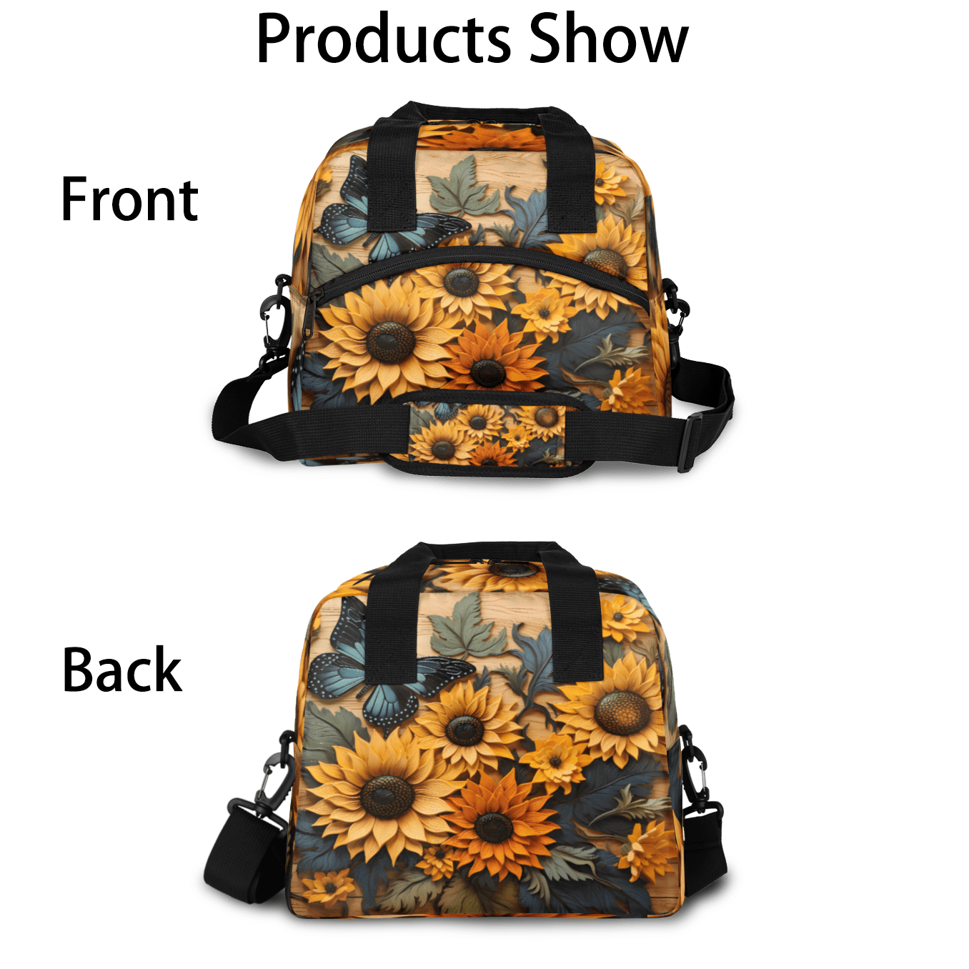 Herdesigns Sunflower Butterfly Insulated Lunch Bag for Women Men Adults Large Reusable Lunch Box Leakproof Portable Cooler Tote Bags with Adjustable Shoulder Strap