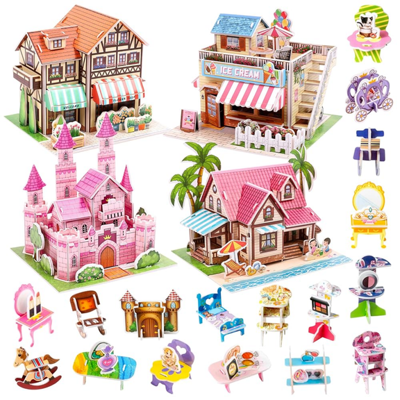 Laffact 3D Puzzle Jigsaw Ornament Diy Craft Kit, 5 Pack