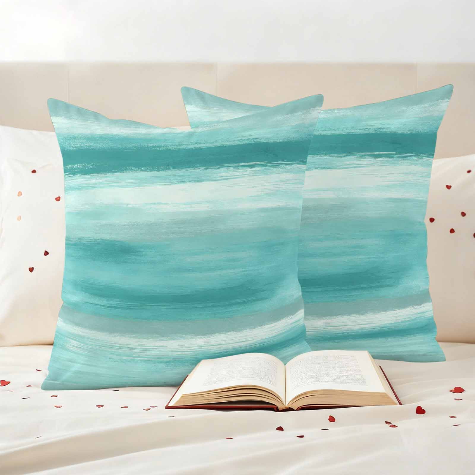 Teal Green Grey Outdoor Waterproof Pillow Covers, Abstract Art Oil Painting Turquoise Ombre Decorative Square Throw Pillowcase Sofa Cushion Sham for Patio/Couch/Chair, 20"x20" 2 Pack