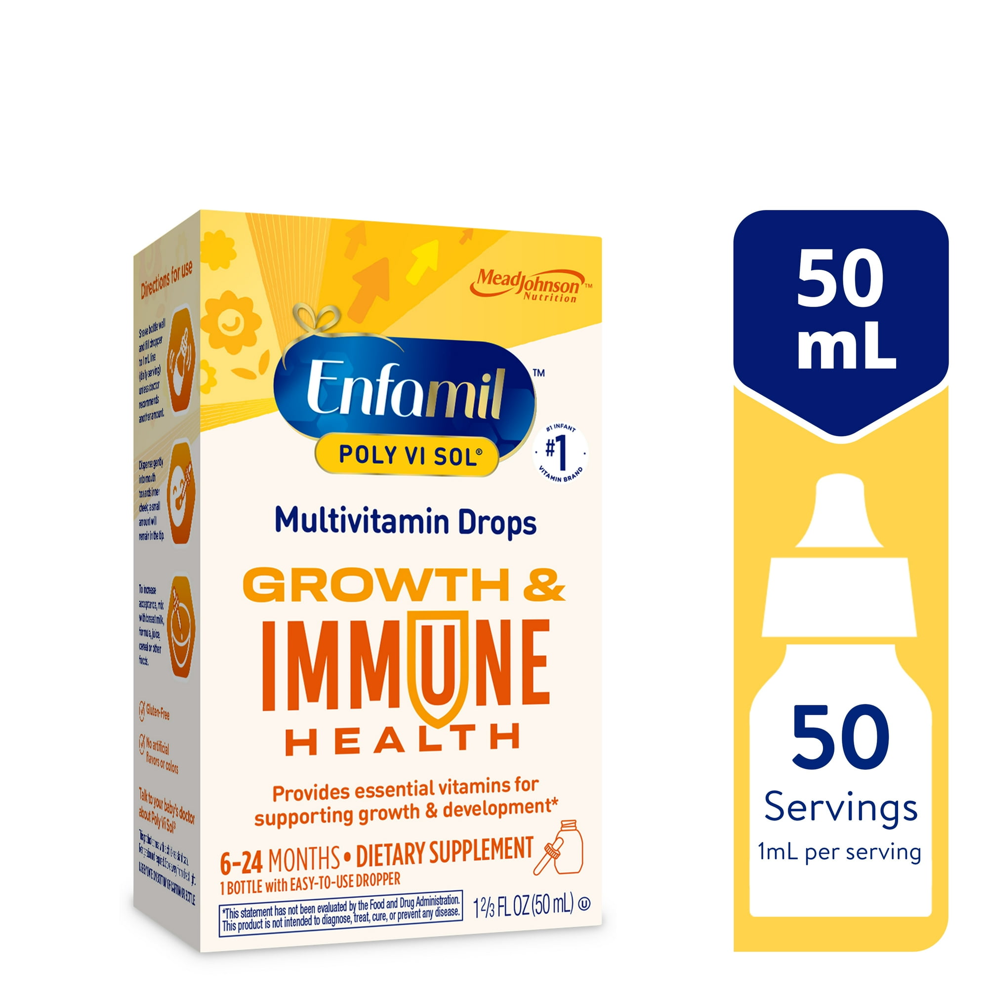 Enfamil Poly-Vi-Sol 8 Multi-Vitamins & Iron Supplement Drops for Infants & Toddlers, Supports Growth & Development, 50 mL Dropper Bottle