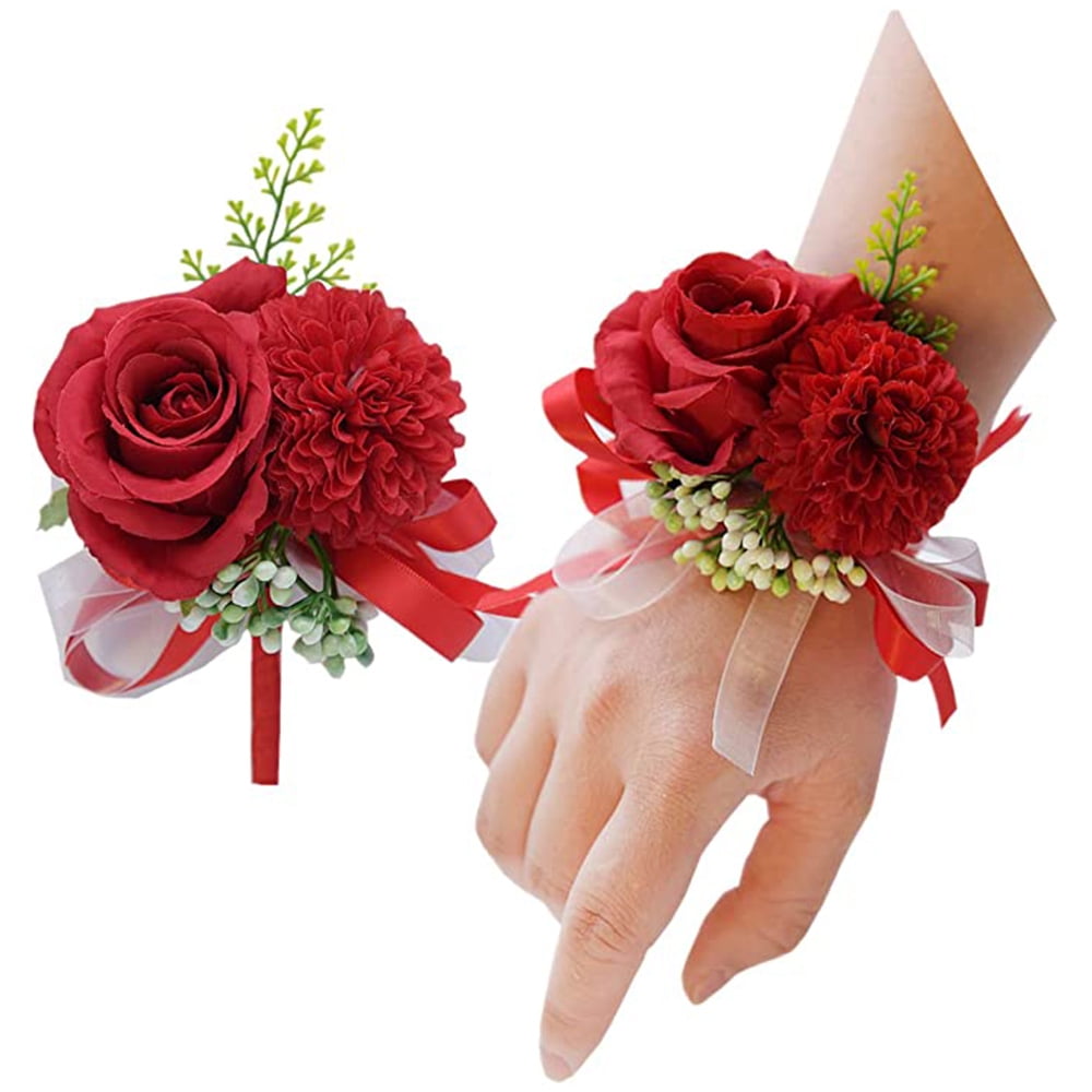 2Piece Floral Wrist Corsage Set, Artificial and Carnation Wrist