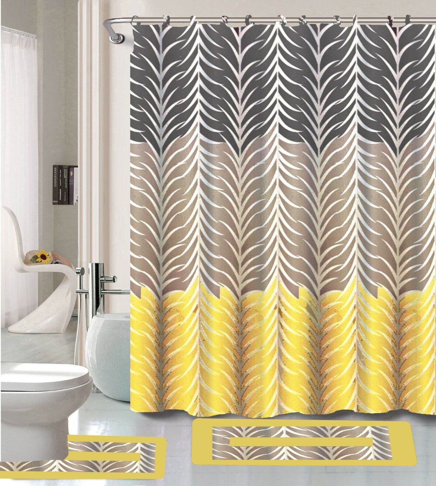 Sonia Yellow Gray Multi Tone 15 Piece, 2 Shower Curtains