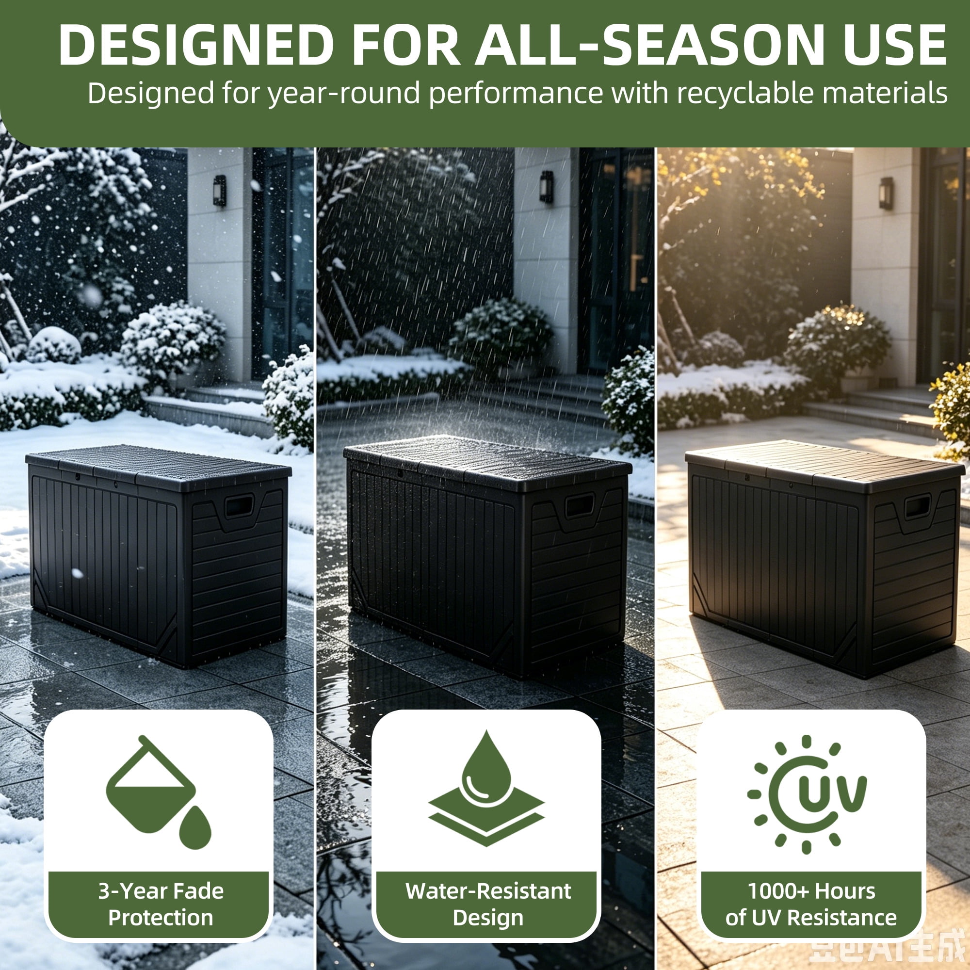 Uforic 300 Gallon Extra Large Outdoor Deck Box, Double-Wall Waterproof Lockable Resin Storage Box, Multipurpose Patio Storage Bin for Garden Tools Pool Supplies, Black