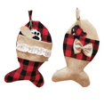 thumbnail image 1 of Medias navideñas para perros y mascotas, arpillera a cuadros, forma de pez, medias para mascotas, decoraciones navideñas, 2 uds., 1 of 5