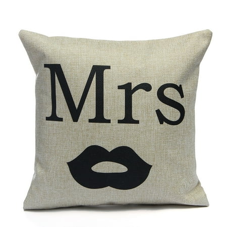 Mr Mrs Couple Lover Wedding Decor Gift Cotton Linen Pillow