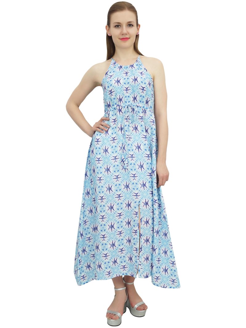Bimba Sky Blue Rayon Sleeveless A-Line Slit Cut Women Dress With Tie Waist  Dori - 26 - Walmart.com
