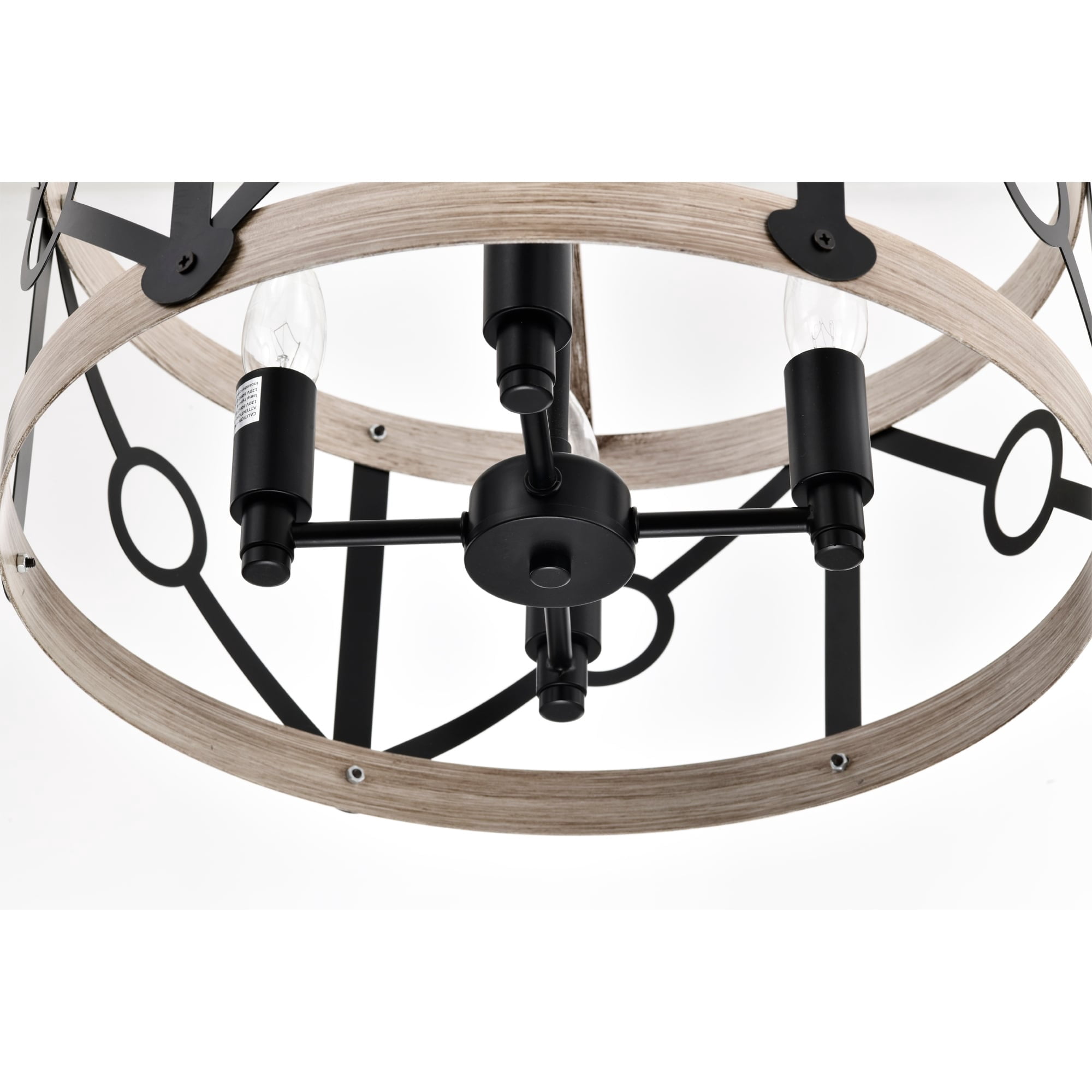 Copas 16 in. 4-Light Indoor Matte Black and Faux Wood Grain Finish Chandelier with Light Kit