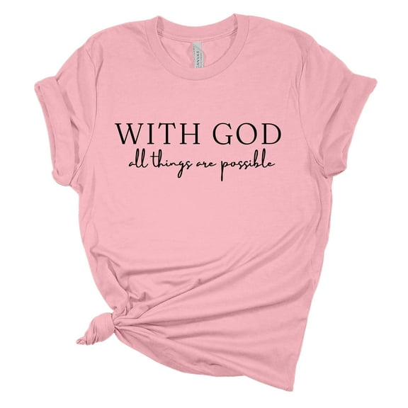 Womens Christian Tshirt With God All Things Are Possible Short Sleeve T-shirt-Pink-xxxl