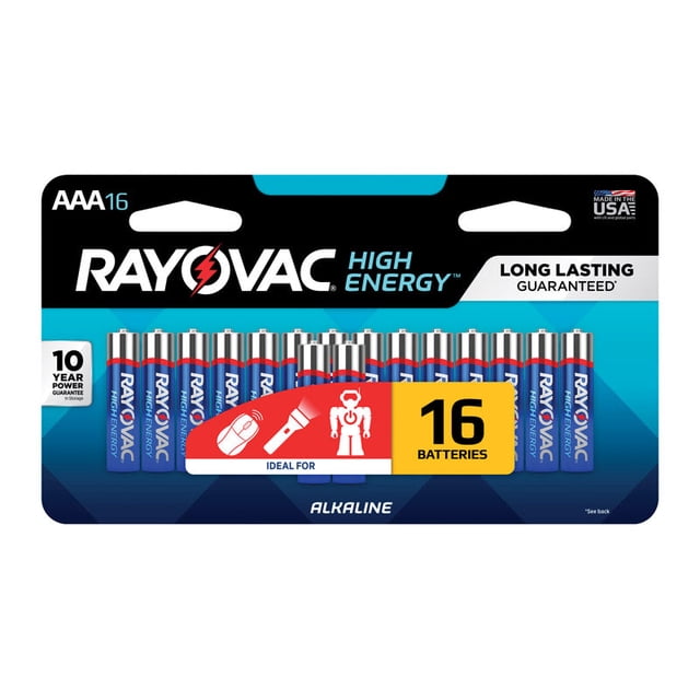 Batería alcalina AAA de alta energía Rayovac, paquete de 16, cardada