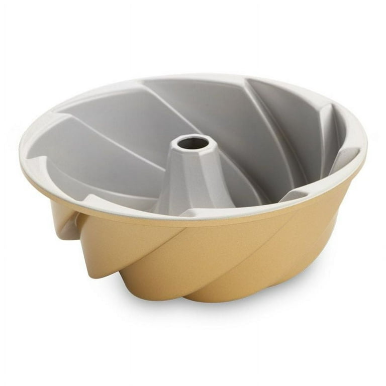Bakeley Bundt Pans, 10-Inch Non-Stick Vortex-Shaped Tube Pan Kugelhopf Mold  for Oven and Instant Pot Baking (Champagne Gold)