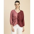 thumbnail image 2 of Moomaya 3/4 Sleeve V Neck Solid Georgette Top - Women's Elegant Georgette Top, 2 of 9