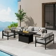 thumbnail image 4 of Heynemo Outdoor Furniture Set w/CSA Certified 54in Propane Gas Fire Pit Table, 7 Seats Aluminum Patio Conversation Sofa with 5in Olefin Cover Cushions, Black/Light Gray, 4 of 9