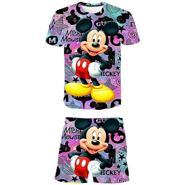 Ropa de Mickey para niños, traje para niños, camiseta de manga corta, pantalón corto, chándal, verano 2023, ropa deportiva de Disney para niñas, trajes, trajes 5T Gao Jinjia LED