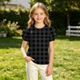 thumbnail image 6 of ZUKMRJPC Girls Plaid Puff Short Sleeve Shirts Casual Fashion Crew Neck Tunic Tops Kids Summer Trendy Checkered Tee Blouses 4-15 Years, 6 of 7