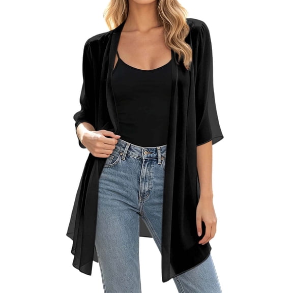 Luvior Women's Lightweight Sheer Cardigan – Cropped Chiffon Shrug for Summer Bridesmaid and Daily Layering Black XXL