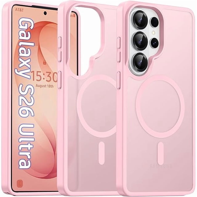 Chenchen Magnetic for Samsung Galaxy S26 Ultra Case Matte, S26 Ultra Phone Case Compatible with MagSafe Frosted Translucent Shockproof Anti-Scratch Slim Fit Case Military Grade Protection (Light Pink)